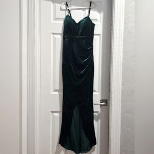 Emerald Green Velvet Slit Maxi Dress